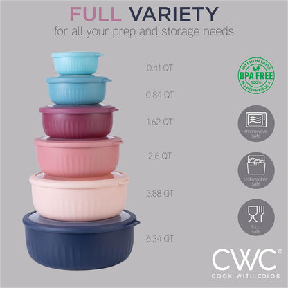 COOK WITH COLOR Prep Bowls with Lids- Wide and Deep Nesting Plastic Small Mixing Bowl Set with Lids, 8 Piece Set - Wide Bowls, Blue