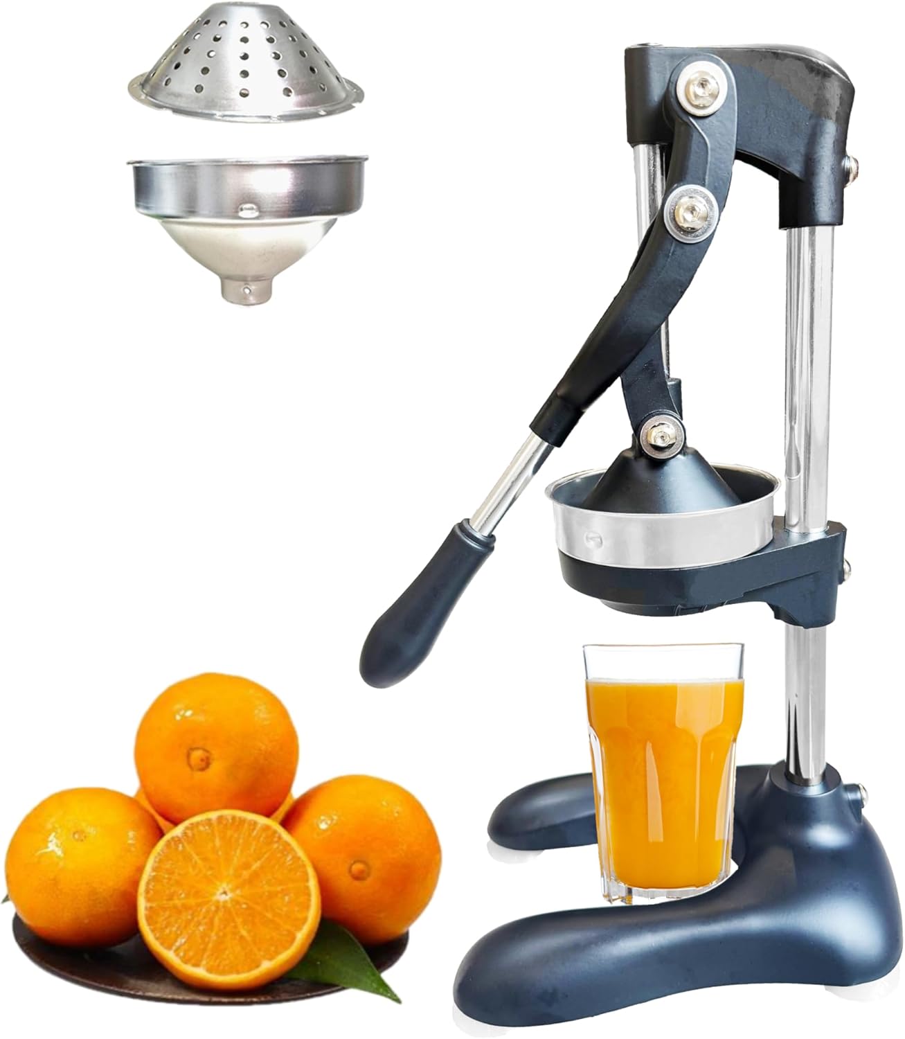 LIU&LIU Citrus Juicer with Lever Press,Hand Press Fruit Juicer with 304 Material Pressure Lid and Filter Screen, Removable and Easy to Clean,Silver