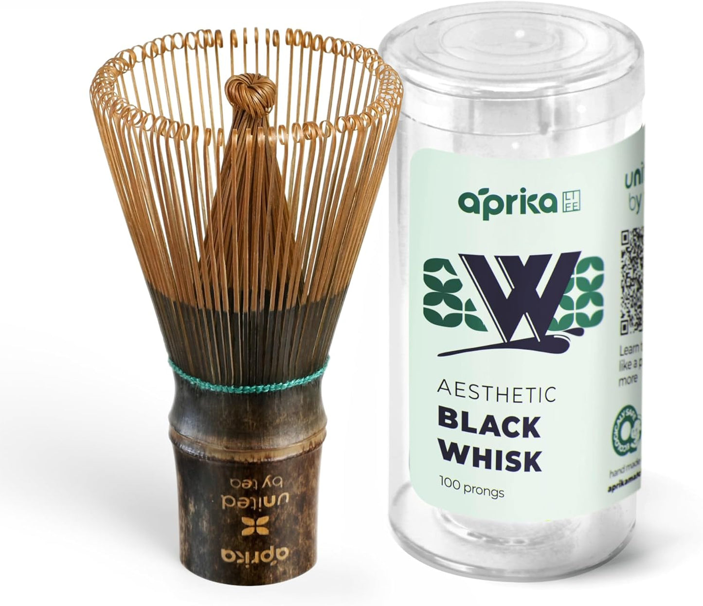 Aprika Life Matcha Bamboo Whisk Set with Holder | 100 Prong Chasen, Bamboo Scoop & Glass Whisk Holder | Matcha Whisk and Holder Starter Kit