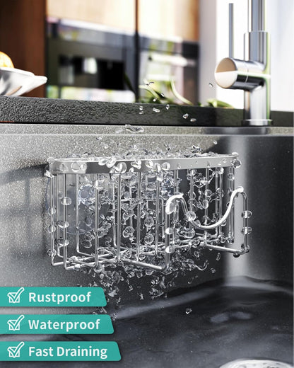 HapiRm Multifunctional Sponge Holder with Unique M-Shaped, 2 Installation Methods Kitchen Sink Caddy Organizer, Rustproof Stainless Steel Kitchen Organizers and Storage Essentials - Black