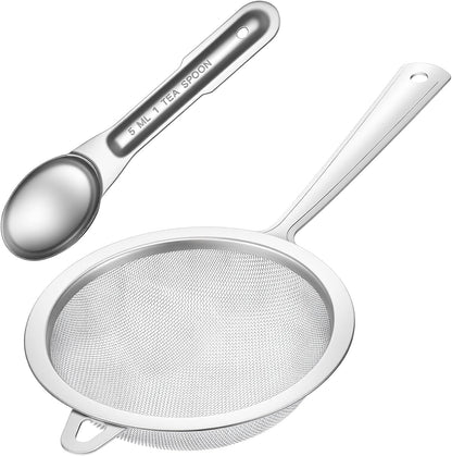 Sieve Fine Mesh Stainless Steel, Mesh Strainer with Handle, Fine Meshes Strainers for Cooking Tea Food Strainer (Send 1 Spoon)