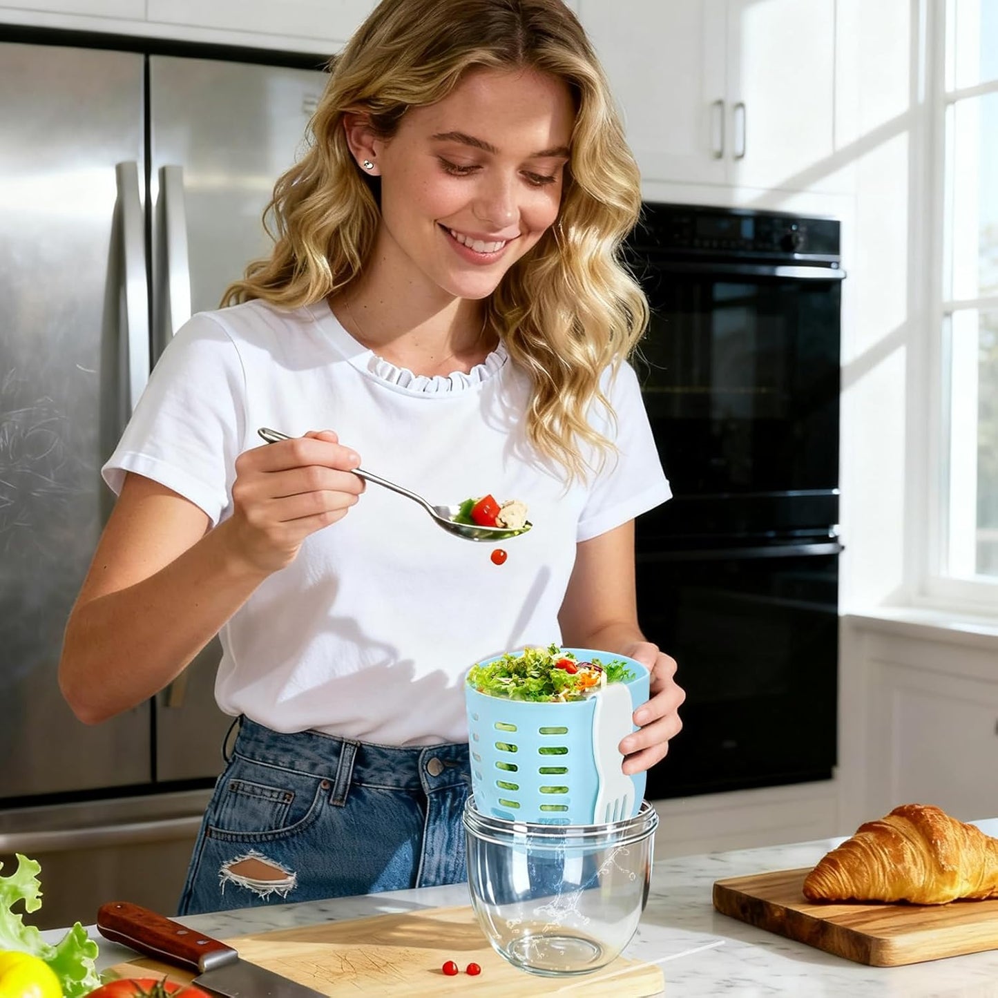Mity rain Salad Pod with Dressing Container, Salad Jar with Inner Layer & Spoon, Salads Jars Pods with Lids, Microwave/Dishwasher/Freezer Safe Ideal for Meal Prep Office Home Travel