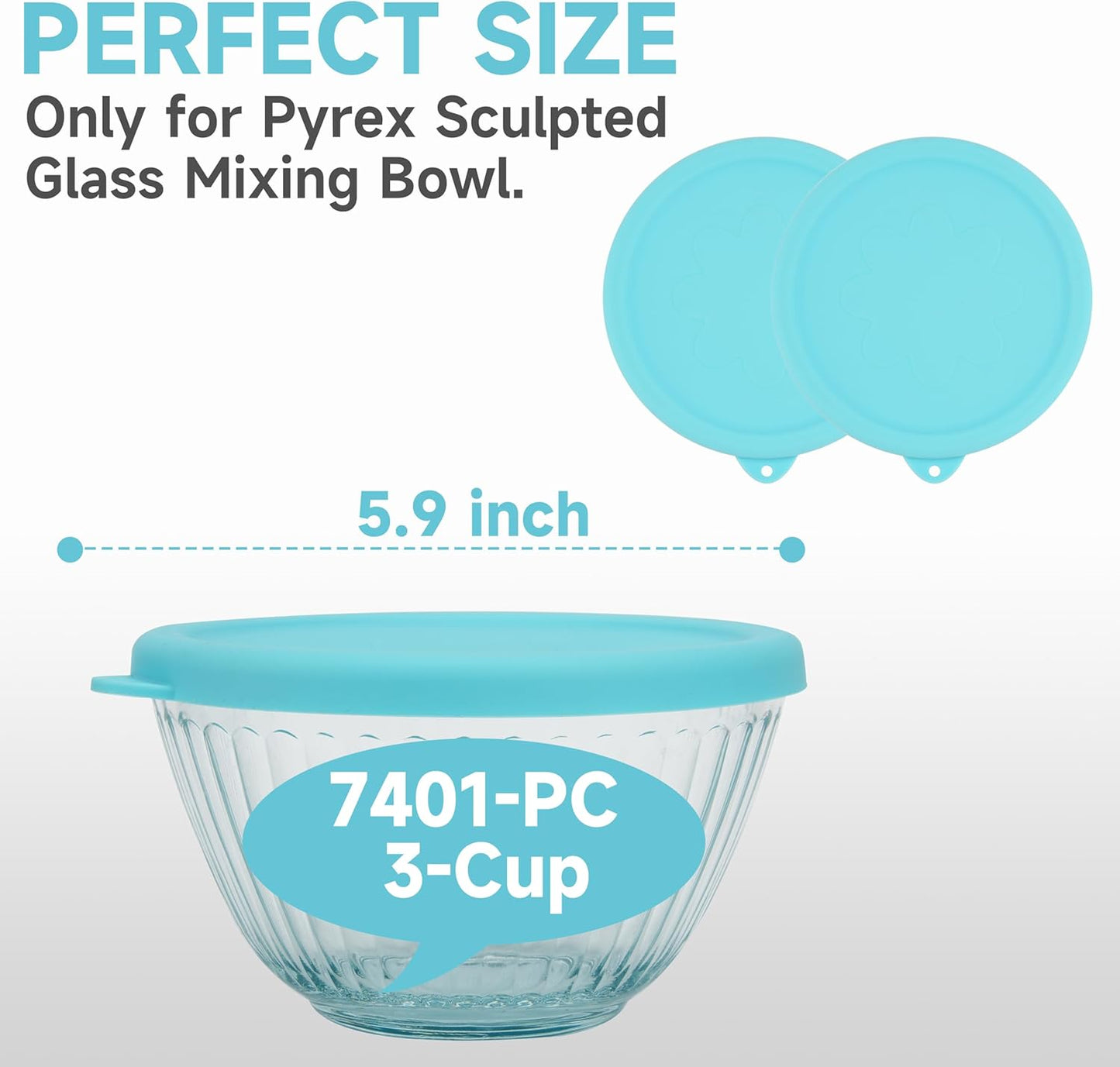 4-Pack Silicone Lids for Pyrex Sculpted Glass Mixing Bowls - Assorted Sizes Fit with 7401-S 3-cup, 7402-S 6-cup, 7403-S 10-cup, & 7404-S 4.5-Quart, Dishwasher & Microwave Safe (Lids Only)