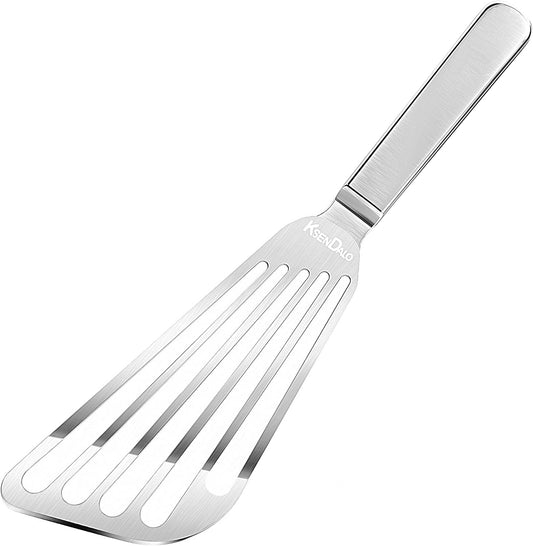 KSENDALO 1 Thin Flexible & Sturdy Fish Spatula Stainless Steel for Kitchen Cooking Use Fish Spatula Egg Flipper BBQ Flipper Stainless Steel Blade Thin Flexible, Welded Middle, Dishwasher Safe -Silver