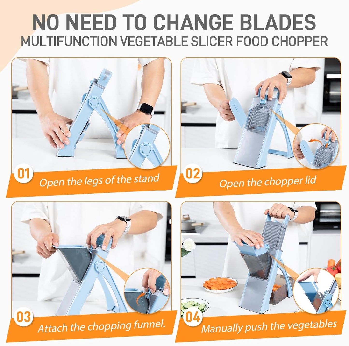 Safe Mandoline Slicer Plus – Adjustable Vegetable Chopper, Stainless Steel Blade, BPA-Free, Sky Blue