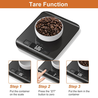 CROWNFUL Food Scale, 11 lb Digital Kitchen Scales with Built-in Coin Battery, Weight Ounces and Grams for Cooking and Baking, 6 Units with Tare Function, LCD Display, 304 Stainless Steel