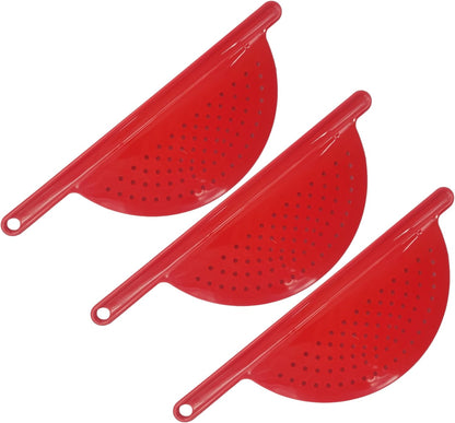 Handy Housewares Handheld Plastic Pot Drainer, Noodle & Pasta Strainer with Handle - Fits up to 9" Pots - Red
