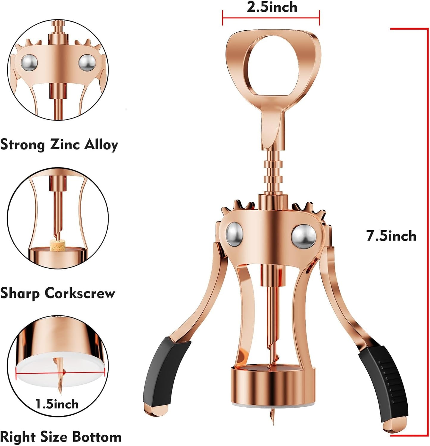 KORCCI Wine Opener, Heavy-Duty Zinc Alloy Wing Corkscrew, Premium Beer Bottle Opener, Multifunctional Wine Accessories with Ergonomic Handle and Sharp Screw, for Kitchen, Bar, Restaurant (SILVER)
