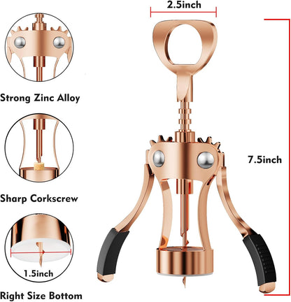 KORCCI Wine Opener, Heavy-Duty Zinc Alloy Wing Corkscrew, Premium Beer Bottle Opener, Multifunctional Wine Accessories with Ergonomic Handle and Sharp Screw, for Kitchen, Bar, Restaurant (SILVER)