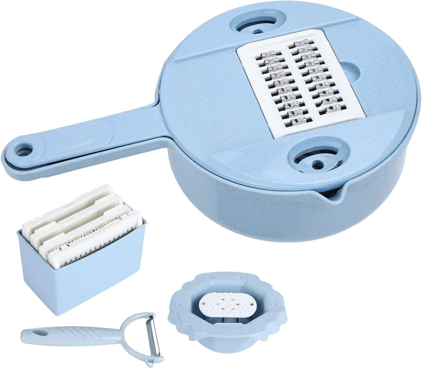 Food and Chopper Manual Vegetable Cutter with 4 Blades for Potatoes Carrots Cucumbers and More Safe Hand Guard Included Kitchen Utensil for Efficient Slicing and Dicing