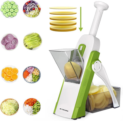 5 in 1 Safe Mandoline Slicer for Kitchen, Safe Vegetable Chopper, Paring Knife, Adjustable Thickness, Easy to Clean, Vegetable Slicer, Slicing, Strips, Shredding, Dicing,Chop (Tropical Orange)