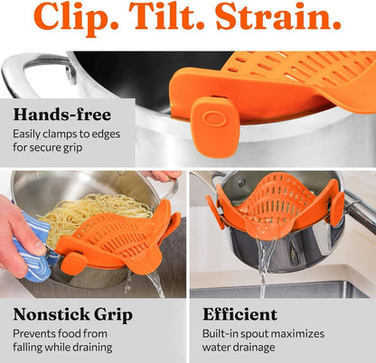 Silicone Clip-On Food Strainer for Pots, Pans, and Bowls,（ Gray） (red)
