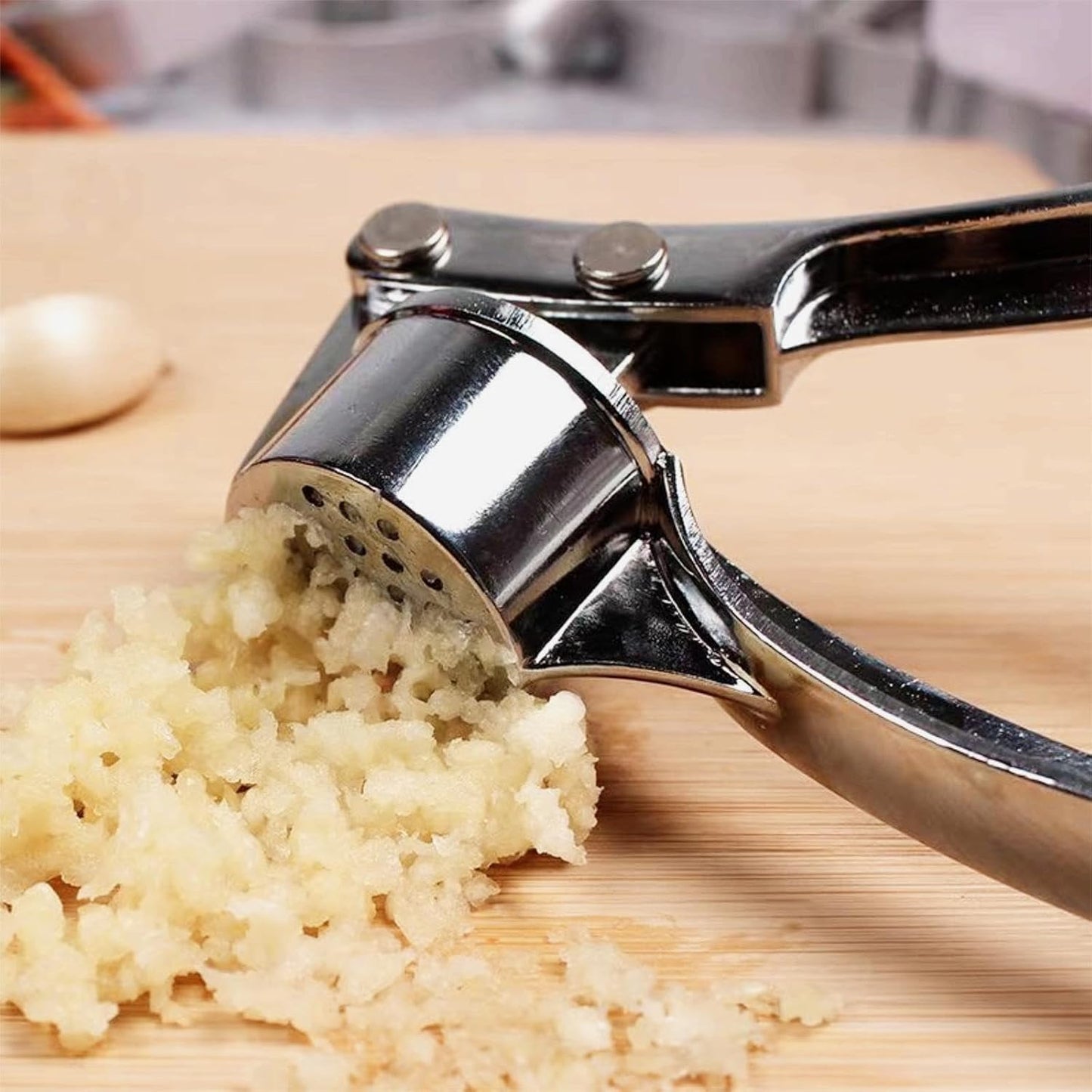 5-in-1 Stainless Steel Garlic Press, Multi-Function Kitchen Gadget with Mincer, Crusher, Bottle Opener, Pit Remover