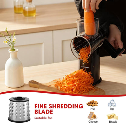 Rotary Cheese Grater Hand Crank with Foldable Handle, 3 Stainless Steel Blades, Perfect Graters for Kitchen, Manual Cheese Shredder Hand Crank with Suction Base, Rotary Grader, (Black)