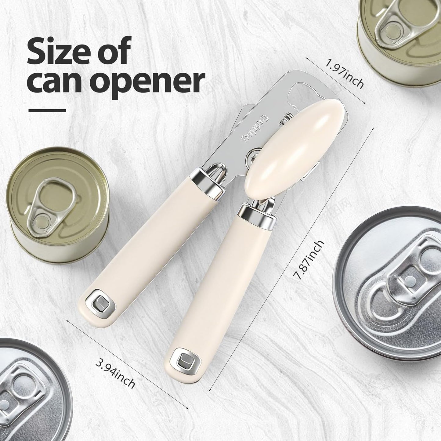 Safring Can Opener Manual, Heavy Duty Stainless Steel Smooth Edge Can Openers With Soft Touch Handle, Oversized Handheld Easy Turn Knob, Multi-Function Bottle Opener, Black