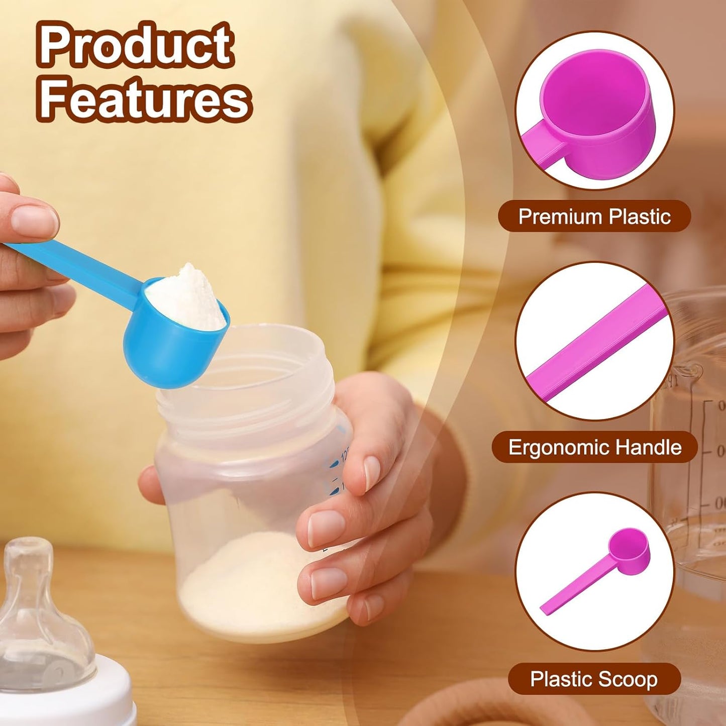 uxcell Measuring Spoons, Plastic Coffee Scoops Teaspoon for Coffee Bean Spices Sugar Salt Powder Pink