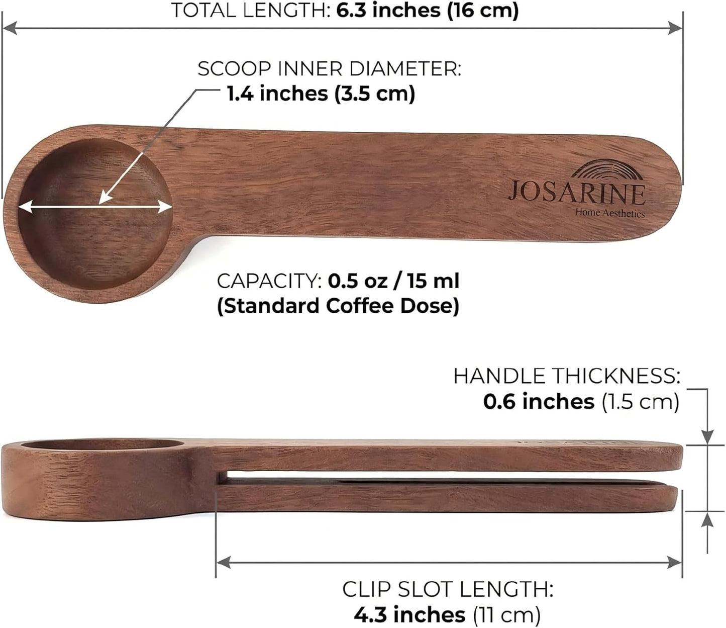 2-Pack Wooden Coffee Scoop, 2-in-1 Solid Sapele Wood Measuring Spoon & Bag Sealer for Ground Beans, Espresso, Tea - One-Piece Minimalist Coffee Accessories