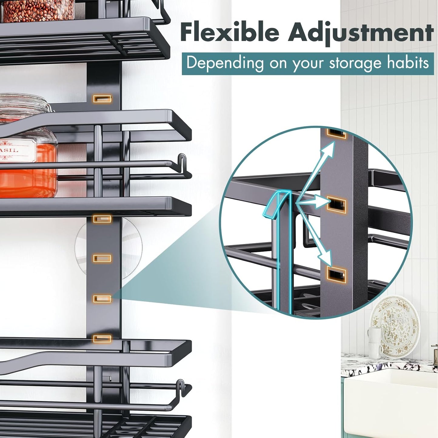 Eastherry Over The Door Pantry Organizer，9-Tier Over The Door Organizer with Adjustable Basket，Metal Hanging Pantry Organizers and Storage for Kitchen, Back of Door Seasoning Rack