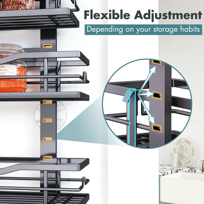 Eastherry Over The Door Pantry Organizer，9-Tier Over The Door Organizer with Adjustable Basket，Metal Hanging Pantry Organizers and Storage for Kitchen, Back of Door Seasoning Rack