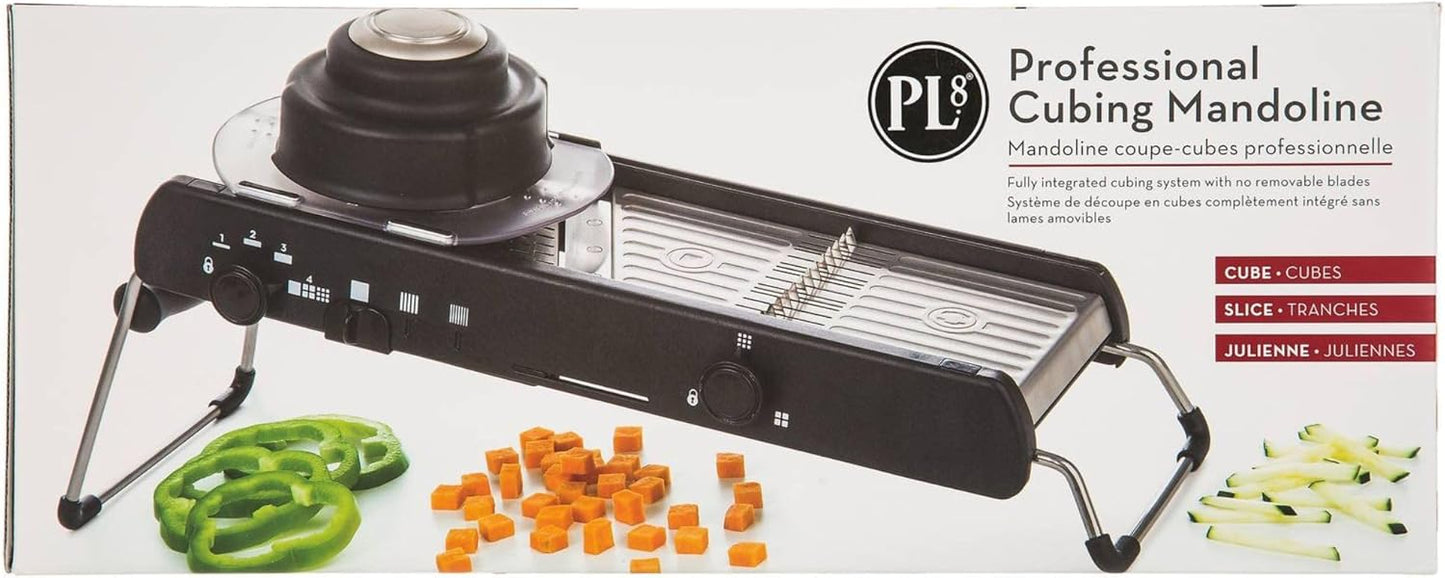 PL8 Professional Cubing Mandoline - Versatile Vegetable Slicer with Integrated Cubing System, Adjustable Blades for Cubes, Slices, and Julienned Cuts