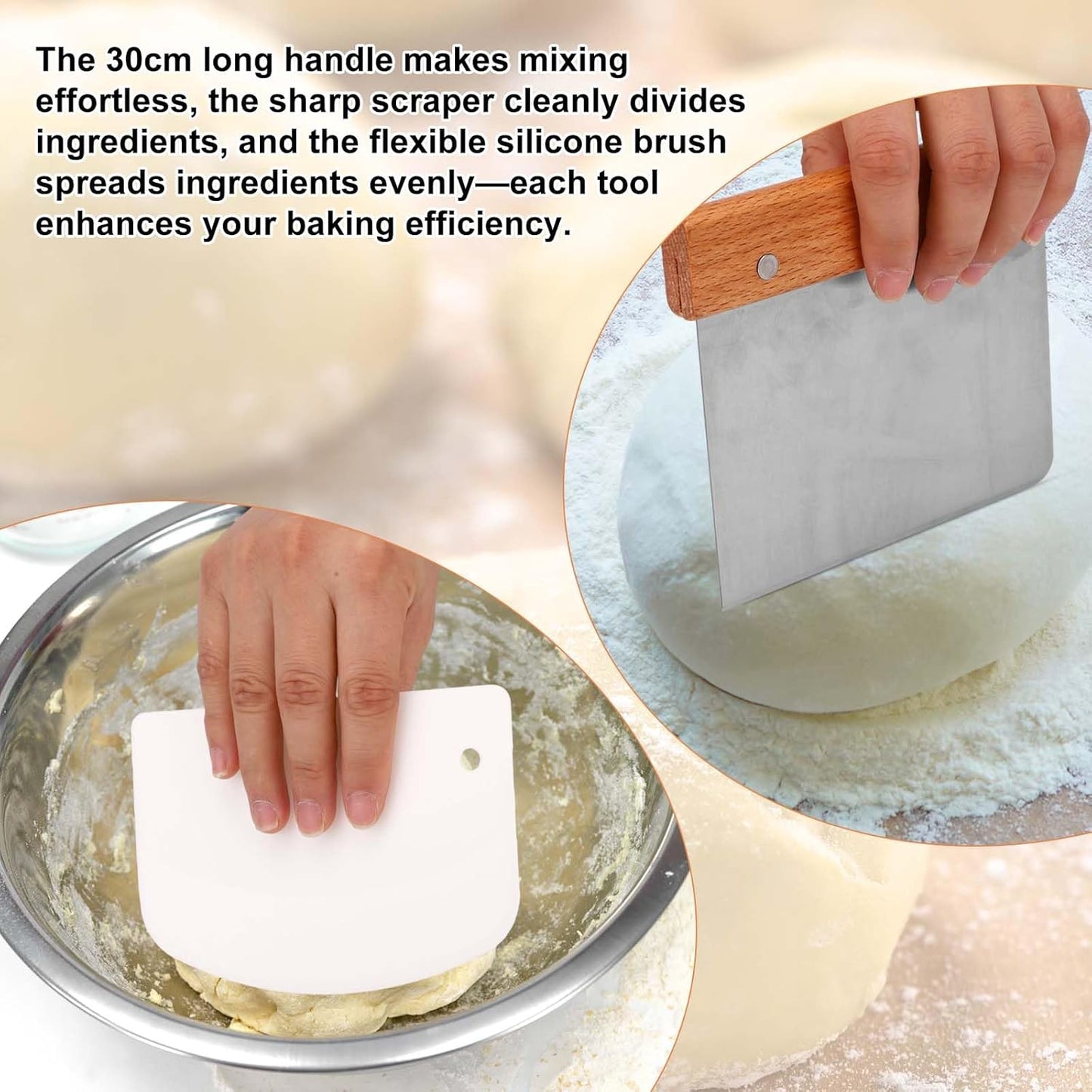Danish Dough Whisk for Sourdough Starter, 30cm/12in Stainless Steel Dutch Bread Whisk & Dough Hook Mixer Tool Reaches Jar Bottom for Pizza Cooking Baking Dishwasher Safe