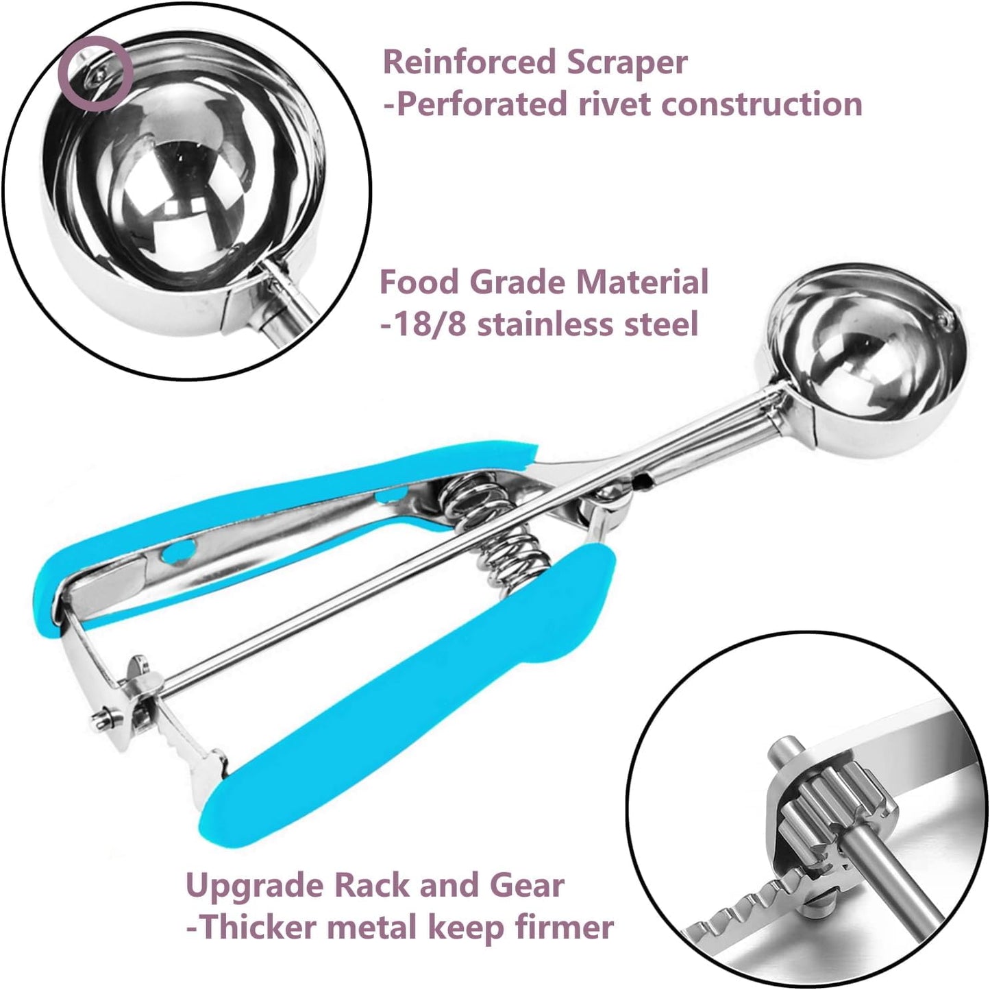 Ice Cream Scoop, 18/8 Stainless Steel Cookie Scoop, Cookie Scoops for Baking, 2 Tbsp/ 30 ml/ 1 oz Cookie Dough Scoop, Ice Cream Scooper with Trigger Release, Cookie Scooper for Baking