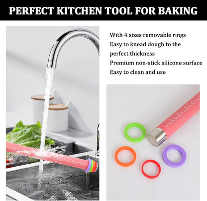Silicone Rolling Pin for Baking,15Inch Pastry Dough Roller with Wooden Handle,Non Stick Surface Rolling Pin for Dough Cookie Pastry Tapered Dumpling Baking Supplies Kitchen Accessories
