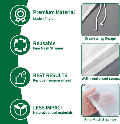 6 Pcs Nut Milk Bag 12 x 8 Inch Yogurt Strainer 200 Mesh Cheese Cloth Bag for Straining Reusable Fine Mesh Strainer for Filtering Yogurt Juice Coffee Tofu Tea Cheese