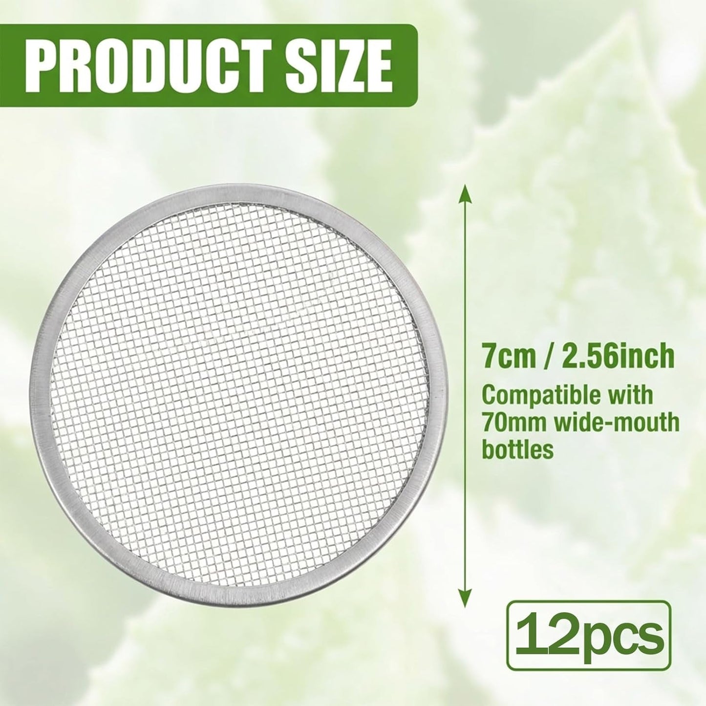 12 Pcs Sprouting Lids for Mason Jars 70mm Regular Mouth, Stainless Steel Screen Filter Strainer Lid Bean Sprout Sieve Mesh Lids for Bean, Alfalfa, Broccoli