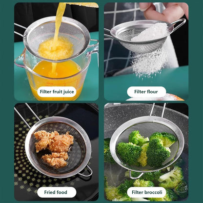 2PCS Fine Mesh Strainers Set Small Stainless Steel Sieves with Handles For Straining Cocktail Flour Powdered Sugar Tea Bar Tool