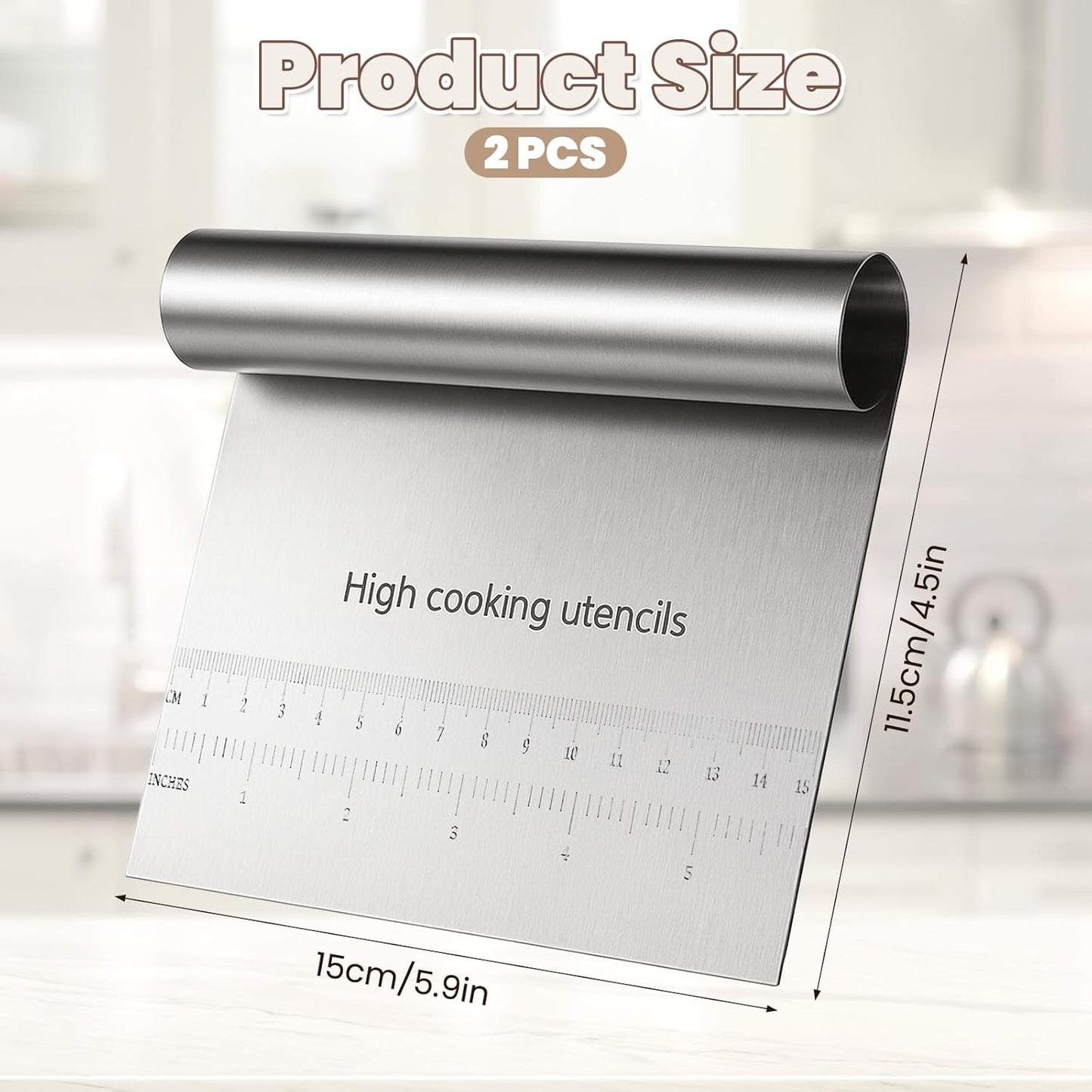 2 Pcs Bench Dough Scraper Cutter, Stainless Steel Pastry Cutter Kitchen Food Scraper Chopper, Metal Dough Scrapers Versatile Kitchen Tool for Butter, Baking, Bread, Cake, Pizza, and More(2Pcs)