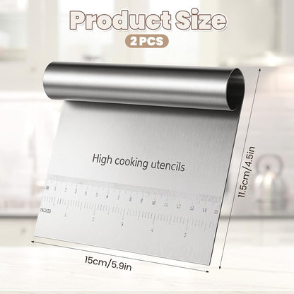 2 Pcs Bench Dough Scraper Cutter, Stainless Steel Pastry Cutter Kitchen Food Scraper Chopper, Metal Dough Scrapers Versatile Kitchen Tool for Butter, Baking, Bread, Cake, Pizza, and More(2Pcs)
