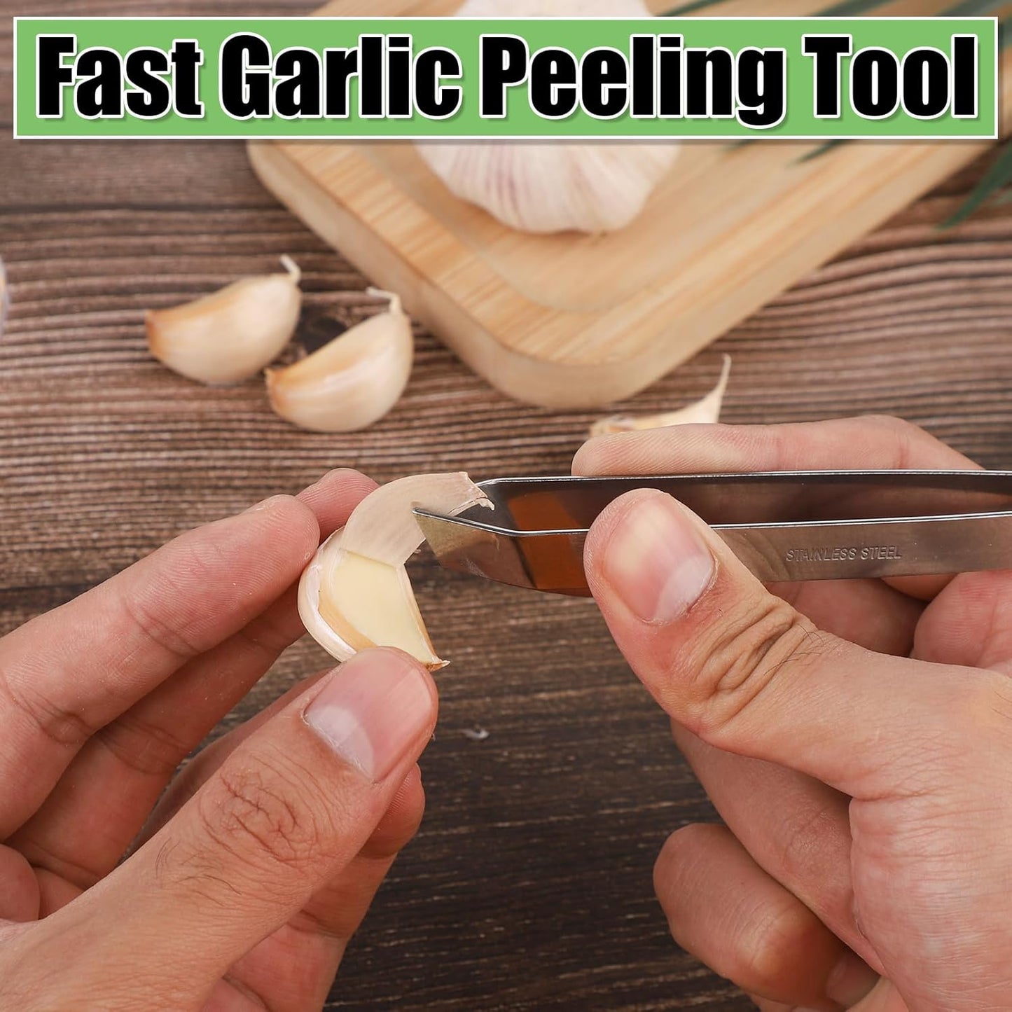 Garlic Press and Peeler Set, 2pcs Stainless Steel Garlic Mincer 1pcs Stainless Steel Garlic Chopper Garlic Tweezers Garlic Crusher Garlic Clippers Garlic Press Rocker Easy Faster Kitchen Tools