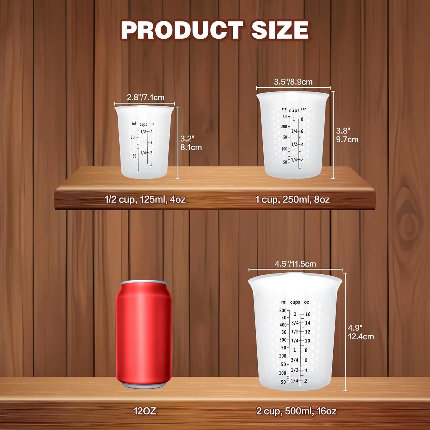 Silicone Measuring Cups Set 125ml + 250ml + 500ml for Cooking Reusable Baking Supplies Silicone Flexible Melting Measure Cup for Butter, Chocolate