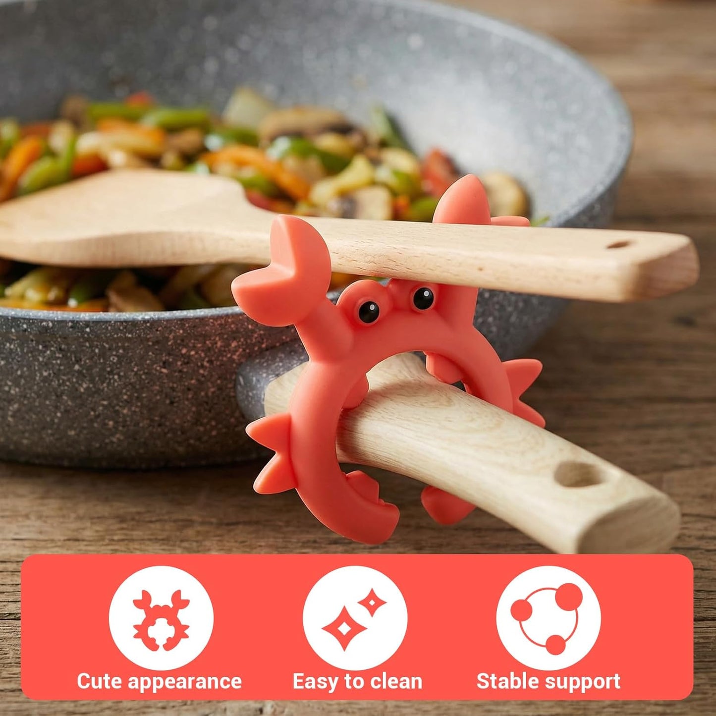Crab Spatula Holder Crab Shaped Spoon Utensil Holder Kitchen Spatula Daily Use Kitchen Gadget for Cooking Accessories Anti-overflow Clip Red Green 4Pcs