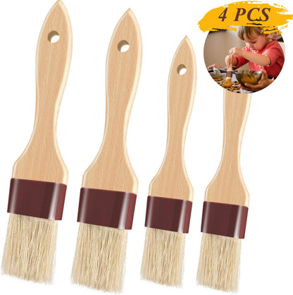 Pastry Brushes for Baking Basting Brush with Boar Bristles and Beech Hardwood Handles Culinary Oil Brush for Barbecue Butter Grill BBQ Sauce Baster Marinade Kitchen Food Cooking Brushes (1"- 2PCS)