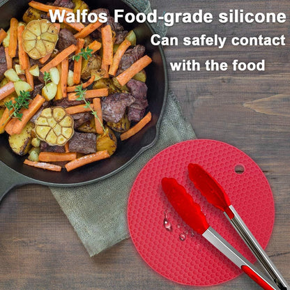 Walfos Silicone Trivet Mats - 4 Heat Resistant Pot Holders, Multipurpose Non-Slip Hot Pads for Kitchen Potholders, Hot Dishers, Jar Opener, Spoon Holder, Food Grade Silicone & BPA Free (Black)