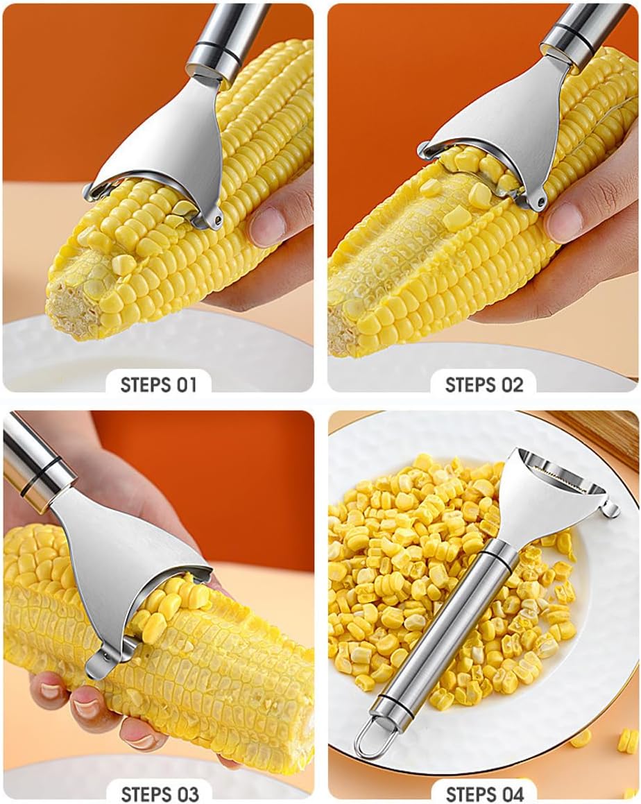 Corn Peeler for Corn on the Cob,Corn Kernel Remover Tool,Corn Cob Stripper Stainless Steel(2 Pcs) (2)