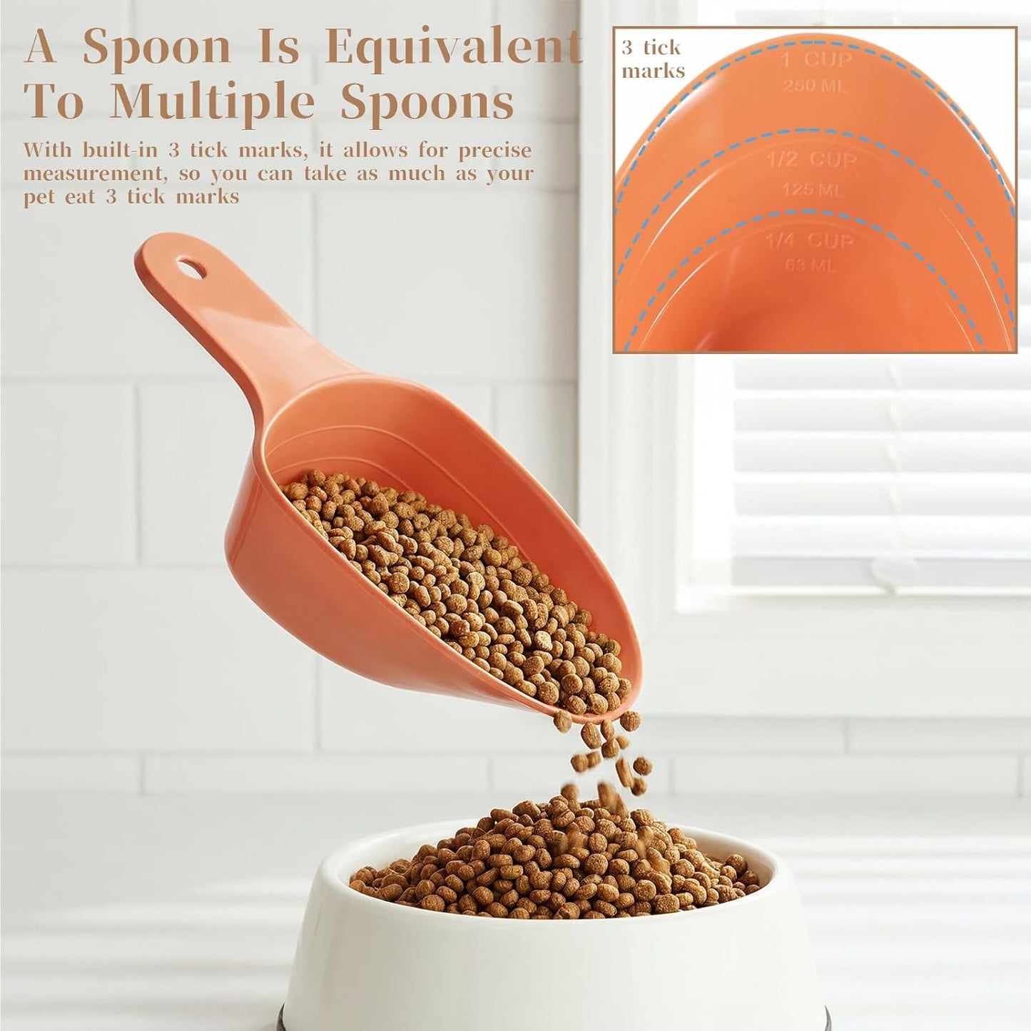 Dog Food Scoop with Precise Markings - 1 & 1/2 & 1/4 Cup Food-Grade Melamine Pet Food Measuring Cup, Durable Food Feeding Scoop for Dog Cat Bird and Rabbit