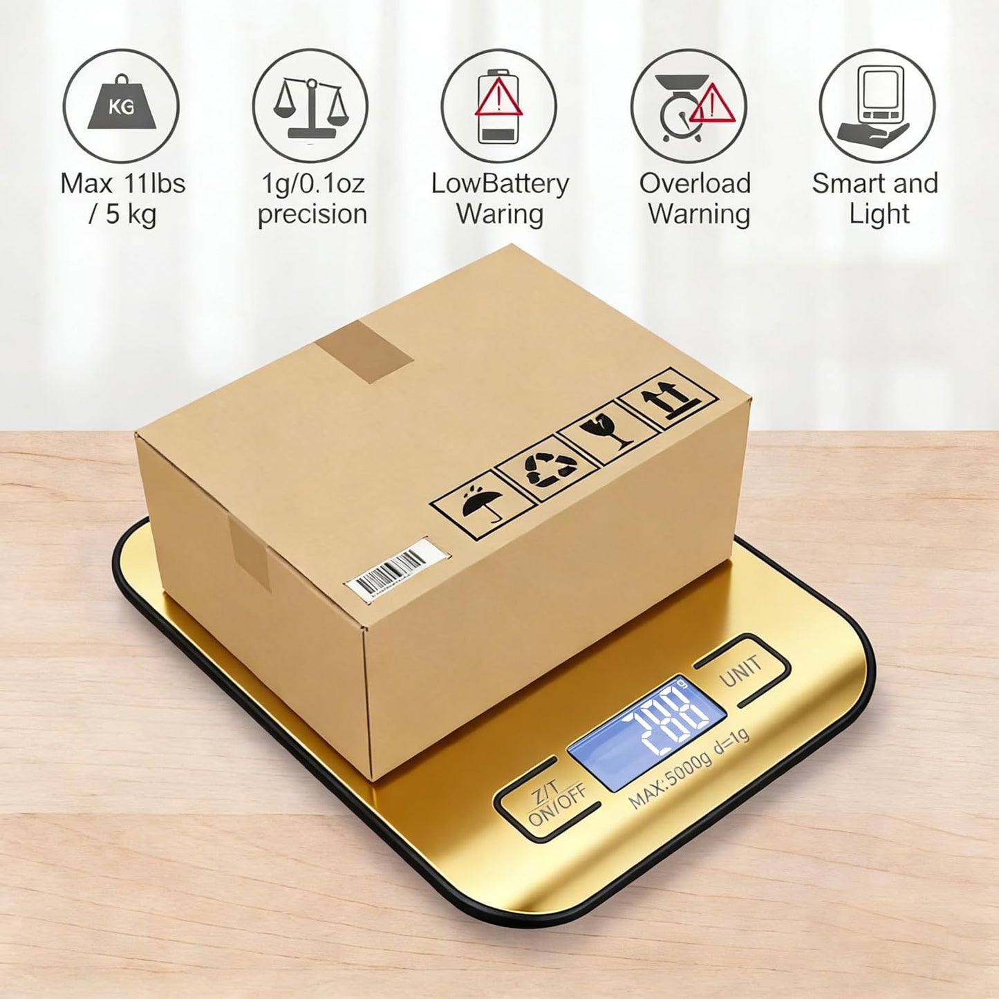 Digital Shipping Scale,Stainless Steel Panel, Accurate Portable Postal Scale for Packages, Small Business,Kitchen, Food, Handmade, Liquids, and Boutique (Rose Gold Battery(5kg/1g))