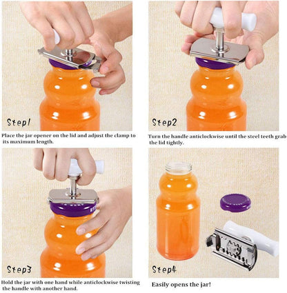 Jar Opener Multifunction Adjustable for 1-4 inches Bottle Can, Stainless Steel Lids Off Jar Opener. Fit Seniors, Arthritis, Women, Chilren, Weak Hands