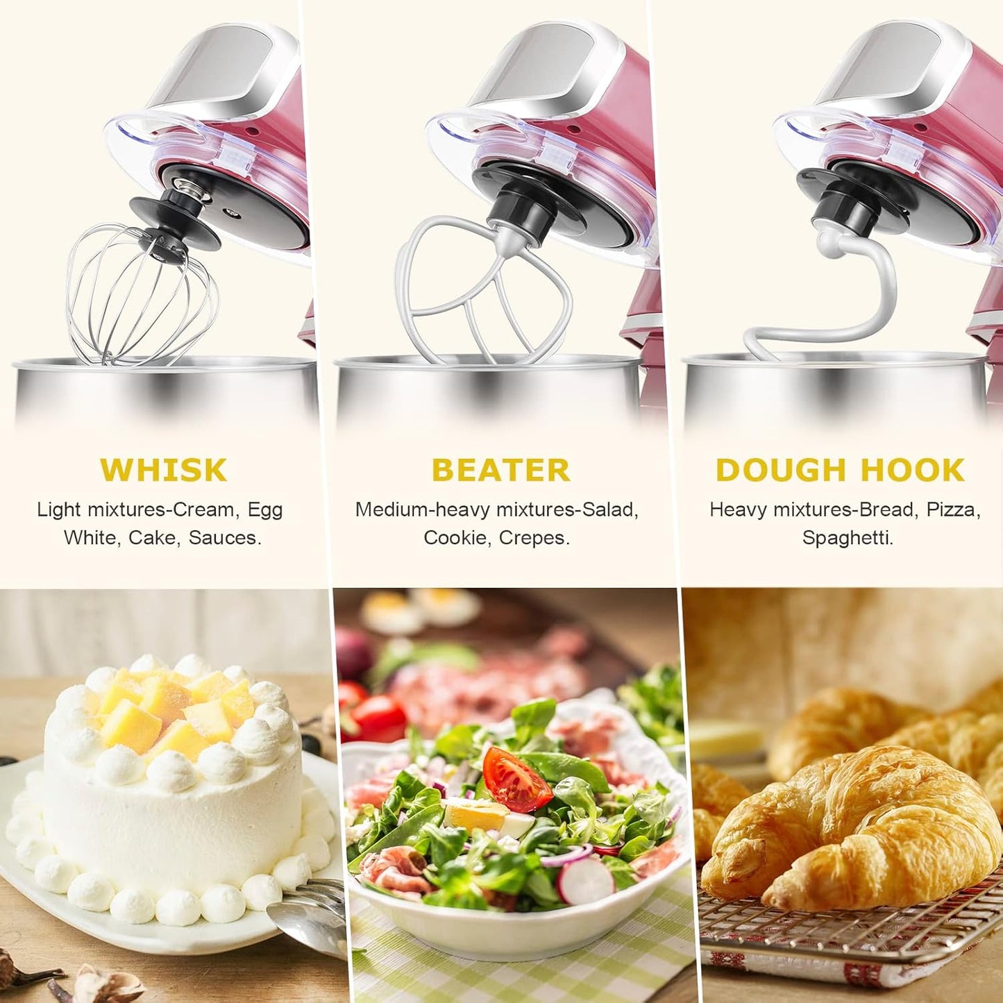 Kitchen in the box Stand Mixer,3.2Qt Small Electric Food Mixer,6 Speeds Portable Lightweight Kitchen Mixer for Daily Use with Egg Whisk,Dough Hook,Flat Beater (Black)