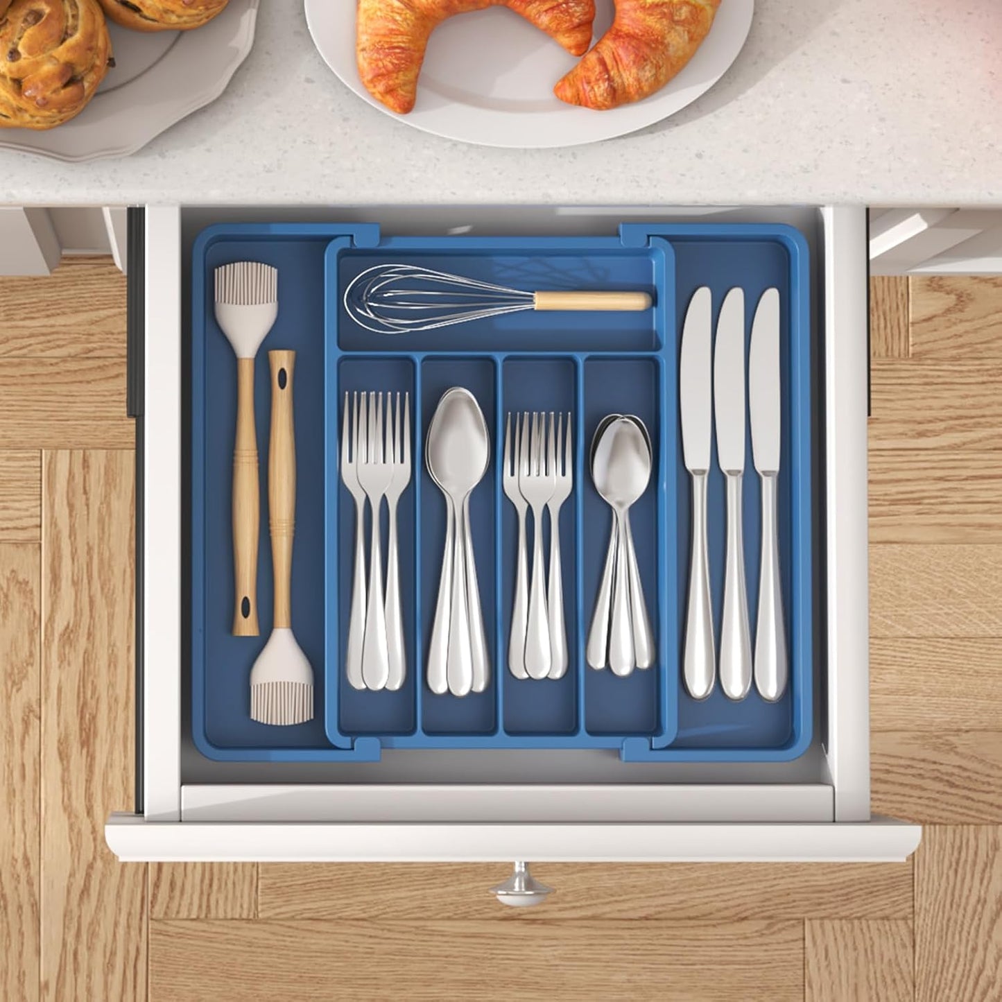 Lifewit Silverware Drawer Organizer, Expandable Utensil Tray for Kitchen, BPA Free Flatware and Cutlery Holder, Adjustable Plastic Storage for Spoons Forks Knives, 11-18 x 14", Black