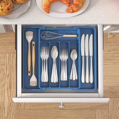 Lifewit Silverware Drawer Organizer, Expandable Utensil Tray for Kitchen, BPA Free Flatware and Cutlery Holder, Adjustable Plastic Storage for Spoons Forks Knives, 11-18 x 14", Black
