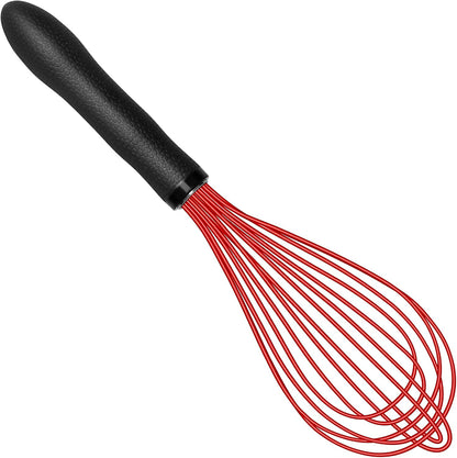 TEEVEA Silicone Whisk Set Non Scratch BPA Free for Nonstick Cookware, 3 Piece 8/10/12 Inch Stainless Steel Core Heat Resistant, Egg Beater for Cooking Baking, Black