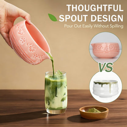 Matcha Whisk Set, Ceramic Matcha Set with Bowl, Chasen Holder, Scoop Rest, Sifter, 8-Pcs Japanese Ceremony Matcha Kit–Matcha Lovers Gift for Women Mom Girl Friend-Matcha Green