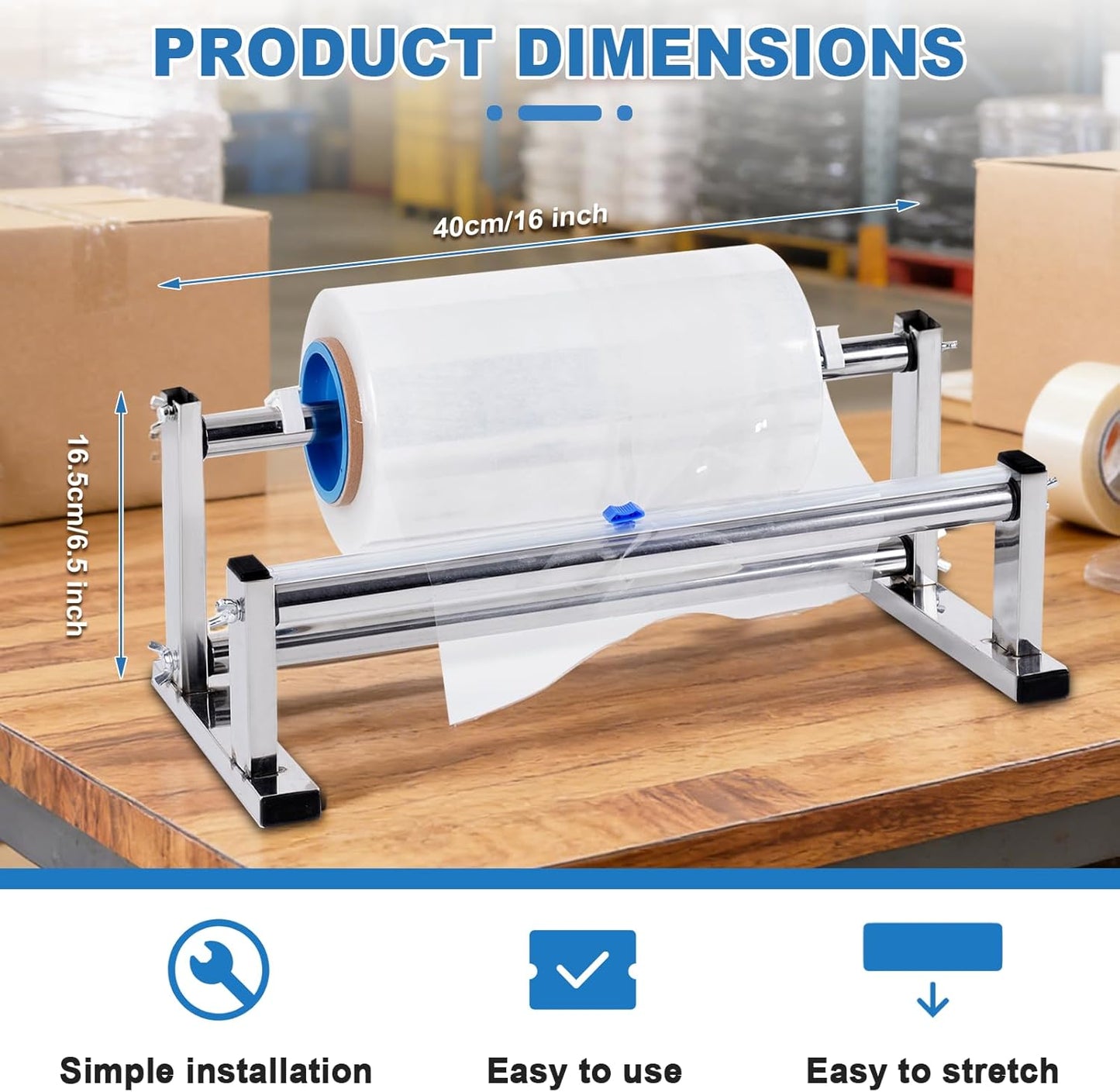Stretch Film Wrap Dispenser with Cutter, 13.78 inch Table Stretch Film Wrapping Machine, Manual Stainless Steel Industrial Commercial Packing Machine