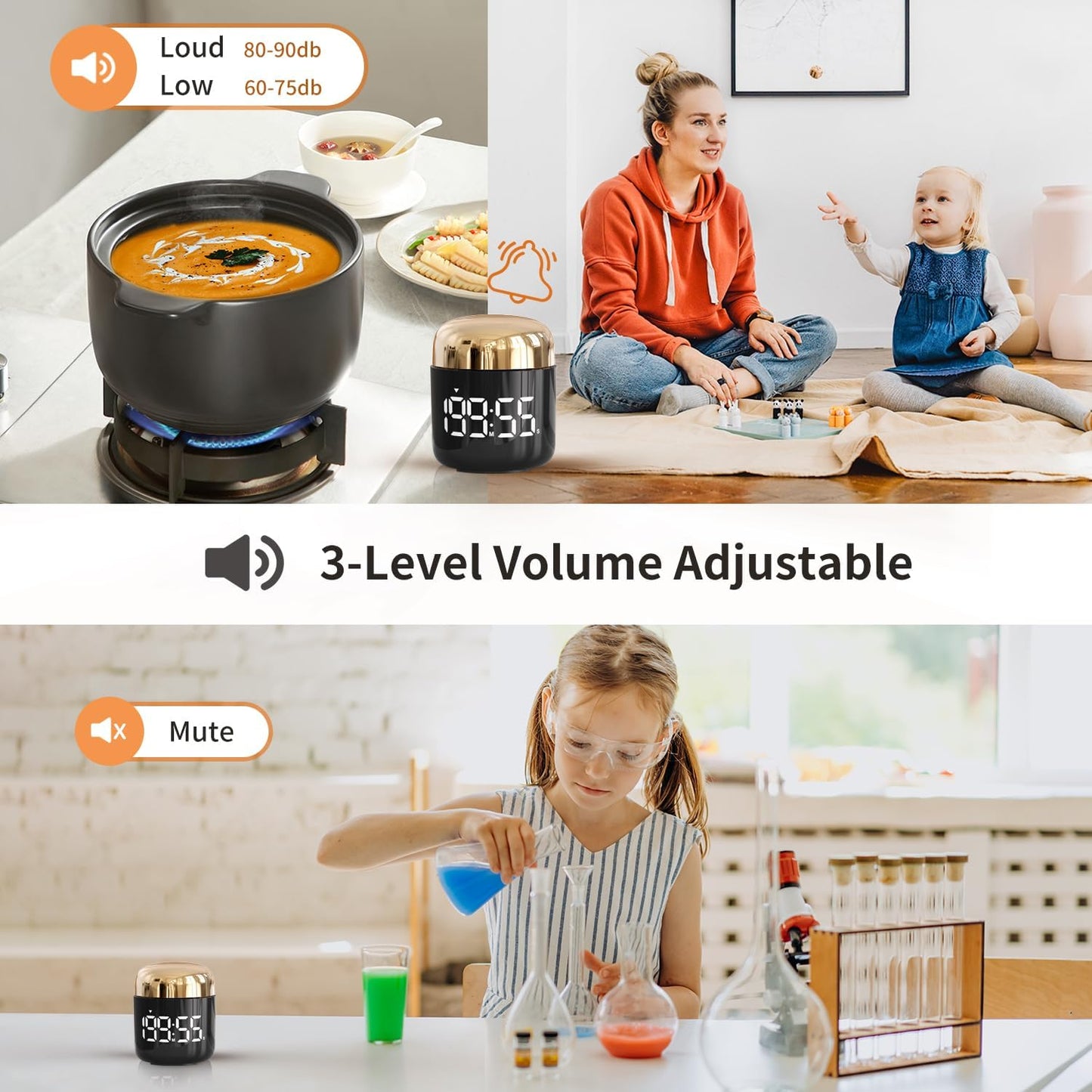 Digital Kitchen Timer,Countdown Countup Timer with Large LED Display Volume Adjustment,Timer for Cooking, Classroom Time for Kids and Teachers. (Silver)