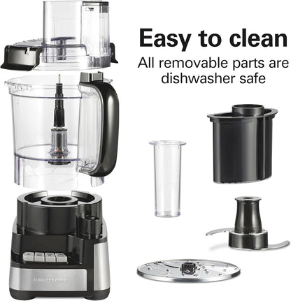 Hamilton Beach Stack & Snap Food Processor and Vegetable Chopper, BPA Free, Stainless Steel Blades, 12 Cup Bowl, 2-Speed 450 Watt Motor, Black (70725A)