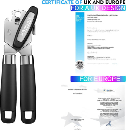 Can Opener Manual Heavy Duty Multifunctional with Magnet Lift [Ergonomic Curved Handle Grip] Stainless Steel, Arthritis-Friendly, Kitchen Tool for Seniors, Kitchen Essentials, Camping, Bottle Opener